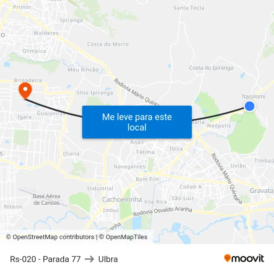 Rs-020 - Parada 77 to Ulbra map