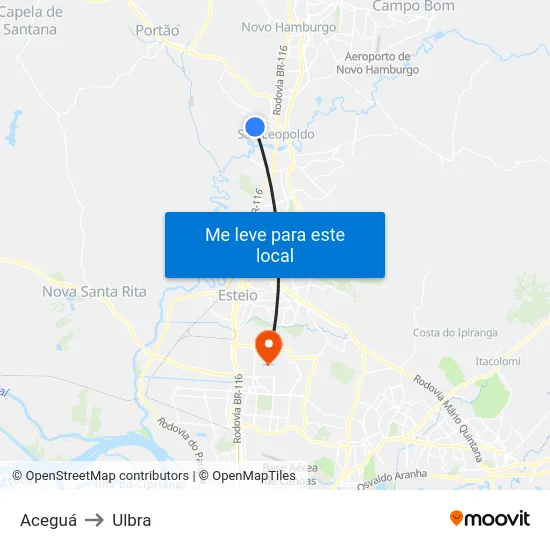 Aceguá to Ulbra map