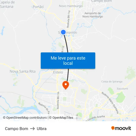 Campo Bom to Ulbra map