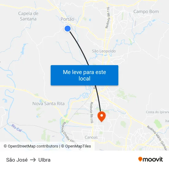 São José to Ulbra map