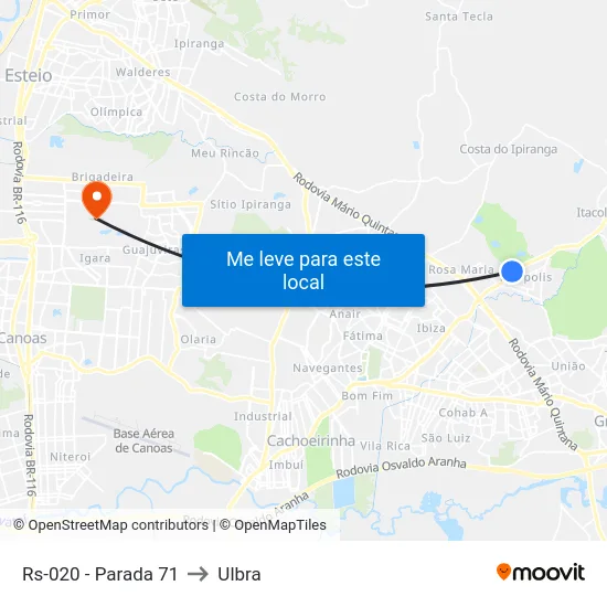 Rs-020 - Parada 71 to Ulbra map