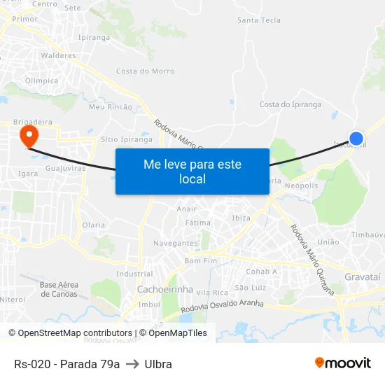 Rs-020 - Parada 79a to Ulbra map