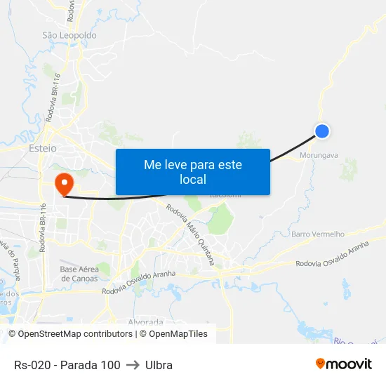 Rs-020 - Parada 100 to Ulbra map