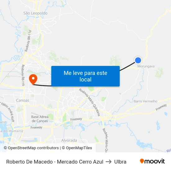 Roberto De Macedo - Mercado Cerro Azul to Ulbra map
