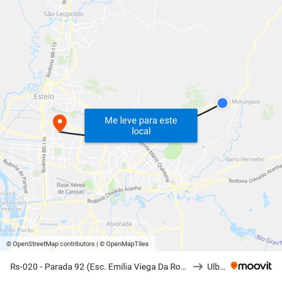 Rs-020 - Parada 92 (Esc. Emília Viega Da Rocha) to Ulbra map