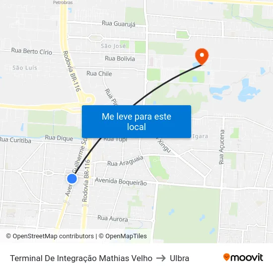 Terminal De Integração Mathias Velho to Ulbra map