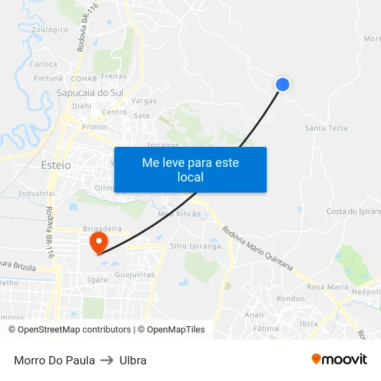 Morro Do Paula to Ulbra map