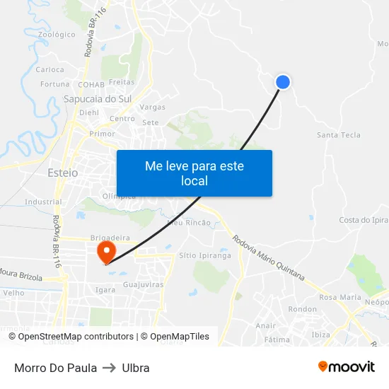 Morro Do Paula to Ulbra map