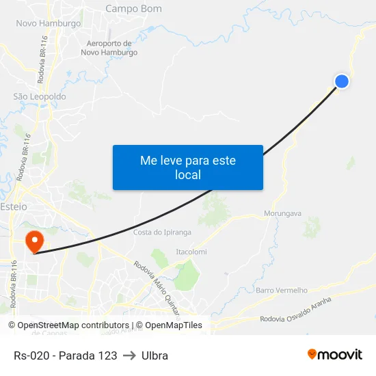 Rs-020 - Parada 123 to Ulbra map