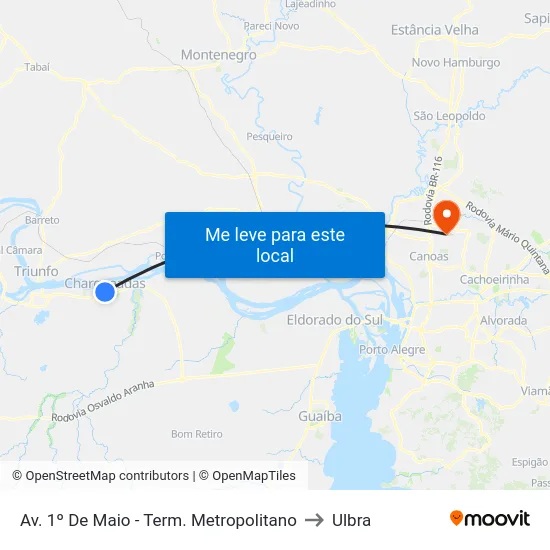 Av. 1º De Maio - Term. Metropolitano to Ulbra map