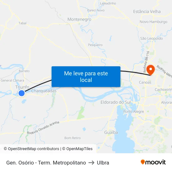Gen. Osório - Term. Metropolitano to Ulbra map