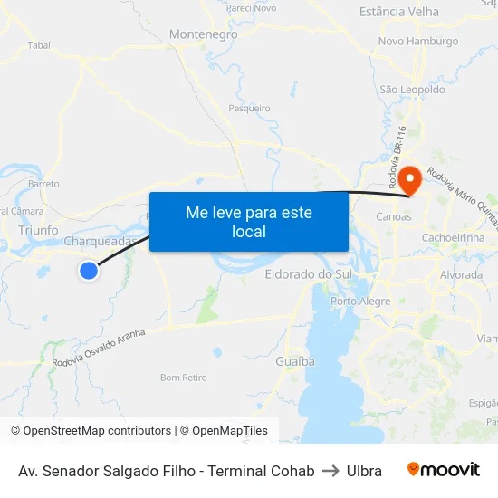 Av. Senador Salgado Filho - Terminal Cohab to Ulbra map