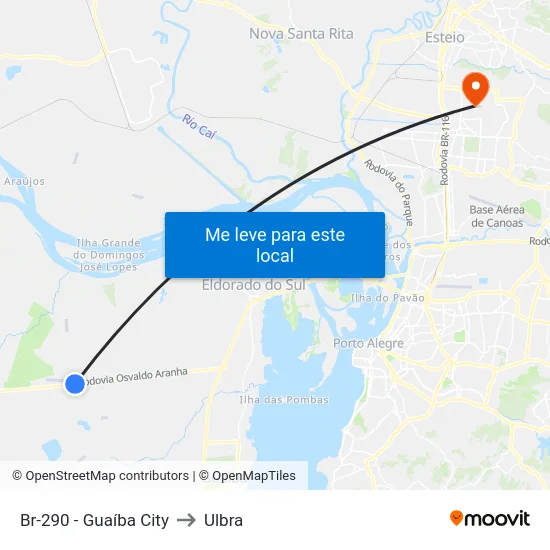 Br-290 - Guaíba City to Ulbra map