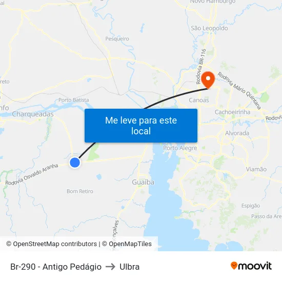 Br-290 - Antigo Pedágio to Ulbra map