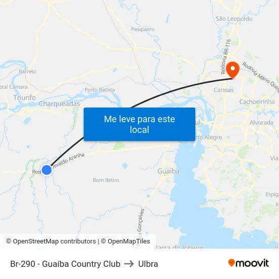 Br-290  - Guaíba Country Club to Ulbra map