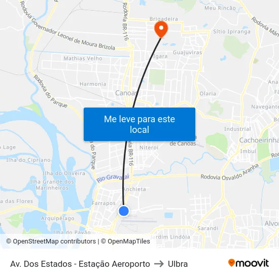 Av. Dos Estados - Estação Aeroporto to Ulbra map