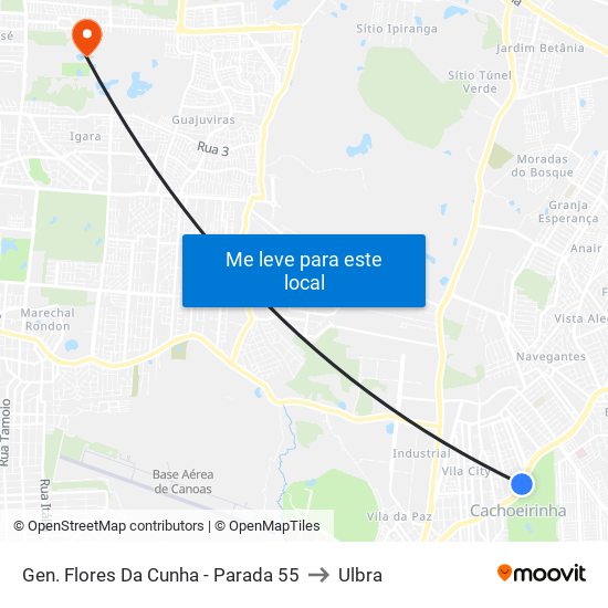 Gen. Flores Da Cunha - Parada 55 to Ulbra map