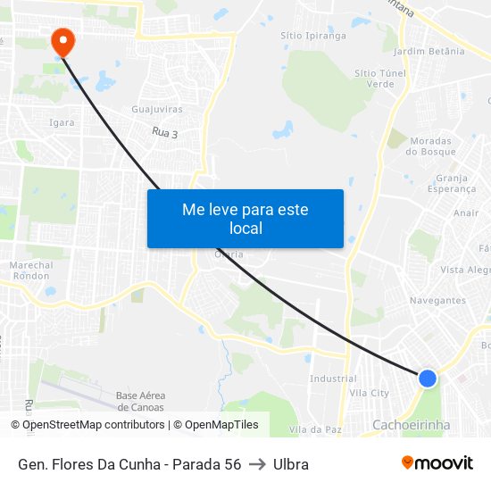 Gen. Flores Da Cunha - Parada 56 to Ulbra map