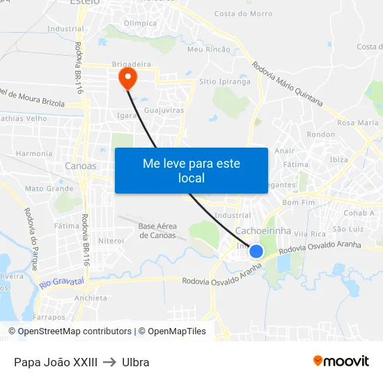 Papa João XXIII to Ulbra map