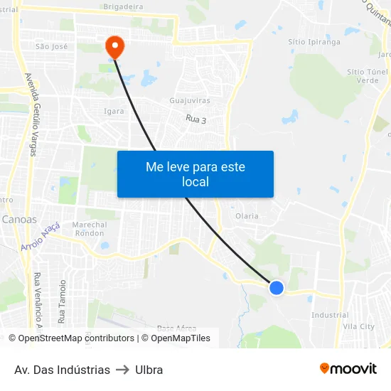 Av. Das Indústrias to Ulbra map