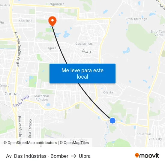 Av. Das Indústrias - Bomber to Ulbra map