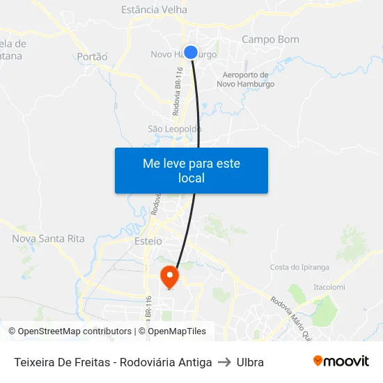 Teixeira De Freitas - Rodoviária Antiga to Ulbra map