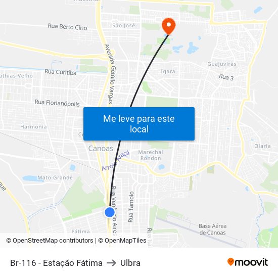 Br-116 - Estação Fátima to Ulbra map