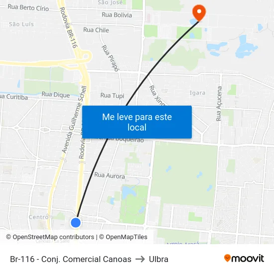 Br-116 - Conj. Comercial Canoas to Ulbra map