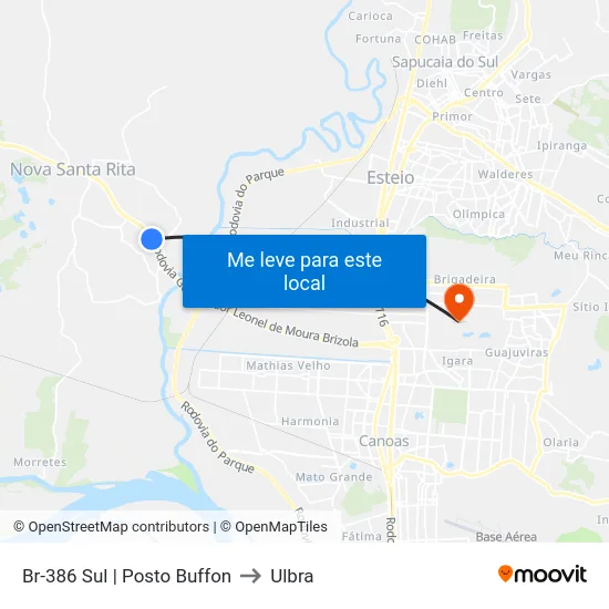 Br-386 Sul | Posto Buffon to Ulbra map