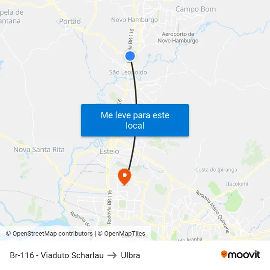 Br-116 - Viaduto Scharlau to Ulbra map