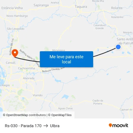 Rs-030 - Parada 170 to Ulbra map