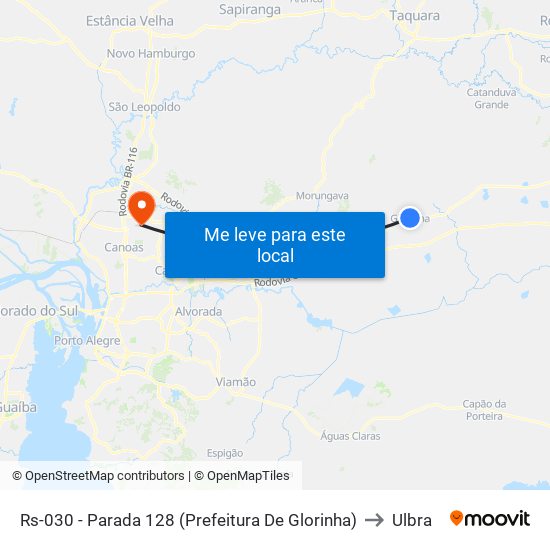 Rs-030 - Parada 128 (Prefeitura De Glorinha) to Ulbra map