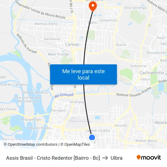 Assis Brasil - Cristo Redentor [Bairro - Bc] to Ulbra map