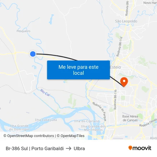 Br-386 Sul | Porto Garibaldi to Ulbra map