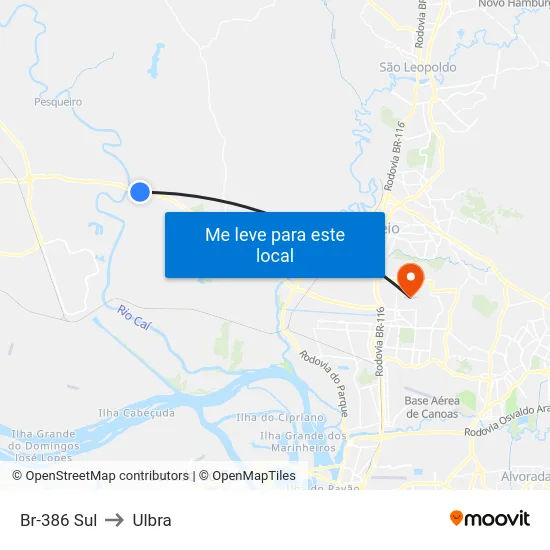 Br-386 Sul to Ulbra map