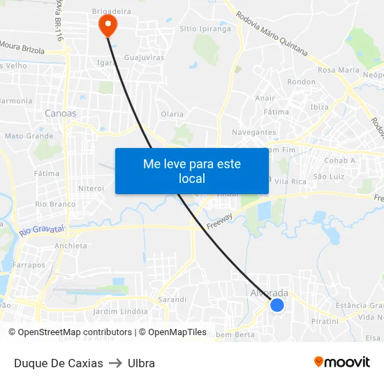 Duque De Caxias to Ulbra map