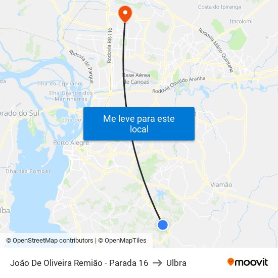 João De Oliveira Remião - Parada 16 to Ulbra map