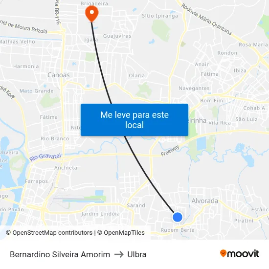 Bernardino Silveira Amorim to Ulbra map