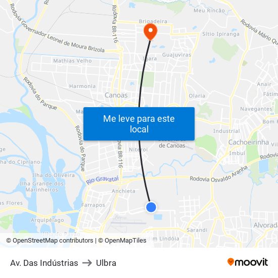 Av. Das Indústrias to Ulbra map