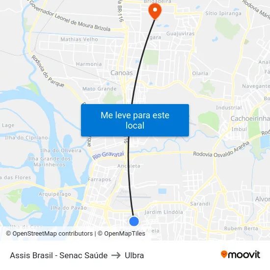 Assis Brasil - Senac Saúde to Ulbra map