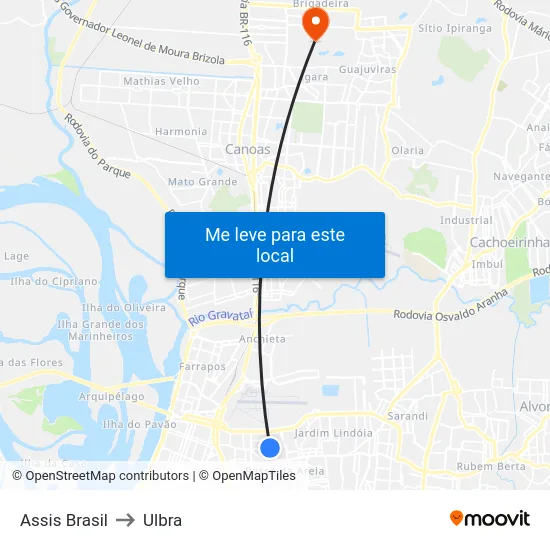 Assis Brasil to Ulbra map