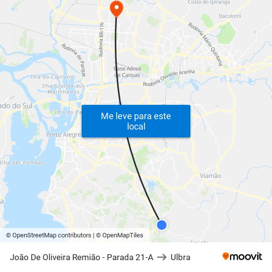 João De Oliveira Remião - Parada 21-A to Ulbra map