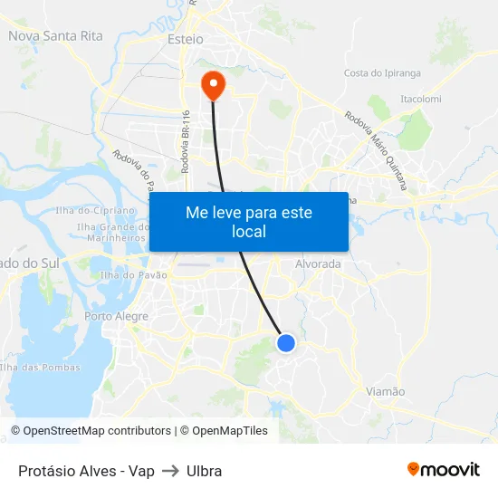 Protásio Alves - Vap to Ulbra map