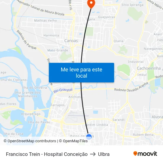 Francisco Trein - Hospital Conceição to Ulbra map