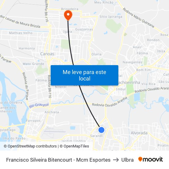 Francisco Silveira Bitencourt - Mcm Esportes to Ulbra map