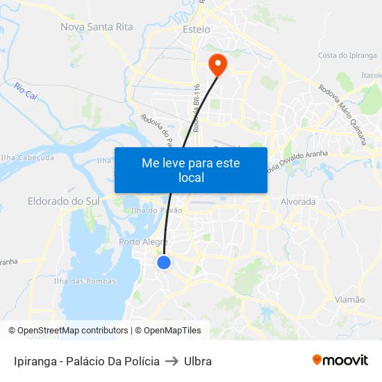 Ipiranga - Palácio Da Polícia to Ulbra map