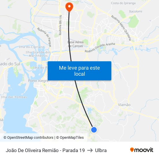 João De Oliveira Remião - Parada 19 to Ulbra map