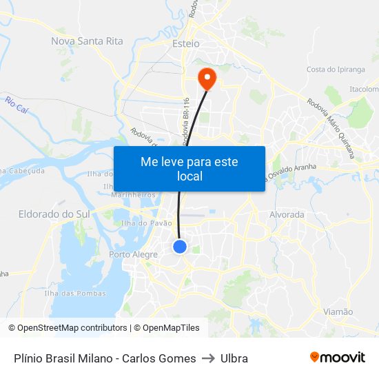 Plínio Brasil Milano - Carlos Gomes to Ulbra map