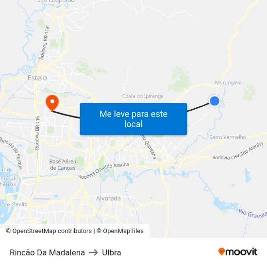 Rincão Da Madalena to Ulbra map