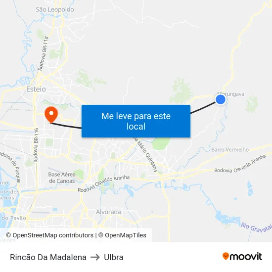 Rincão Da Madalena to Ulbra map